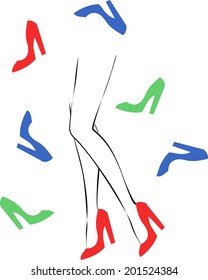 Female legs with colorful high heel shoes