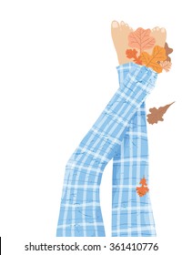 Female legs with colorful leaves