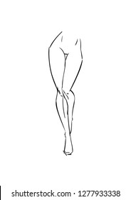 Female legs, hips drawn in black lines. Sketch the lower body of a Sexy sporty girl. Erotic illustration. Woman vector silhouette for packaging lingerie, underwear, slimming icon, logo