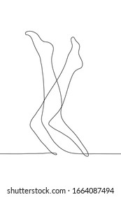 Female legs are lifted up and bent. Black outline on a white background. One continuous line art of female legs isolated on a white background. Can be used for animation.