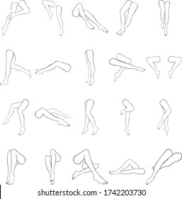 Female legs with pedicure, vector set of beautiful woman legs isolated on white background