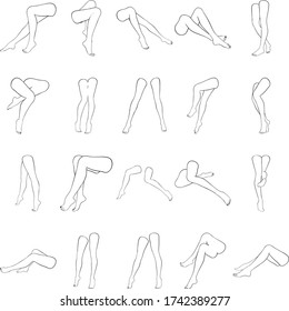 Female legs with pedicure, vector set of beautiful woman legs isolated on white background