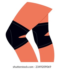 Female legs with protective knee pads. Safety equipment for dancing, fitness and sport. Protect the knee joint lifestyle. Vector illustration in cartoon style. Isolated white background.