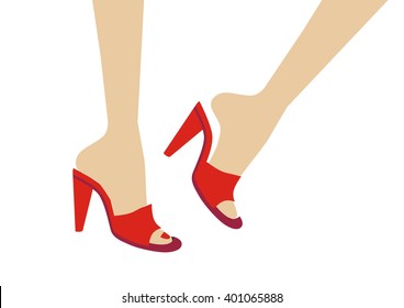 Female legs in red shoes on high heels
