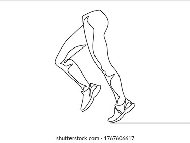 Female legs running on the road.Continuous line drawing