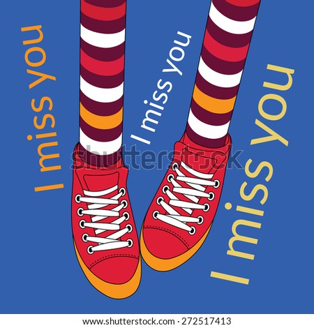 Female legs in sneakers. Elements for cards, gifts, crafts, invitation. Vector illustration.