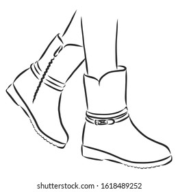 Female legs in winter boots, vector sketch illustration 
