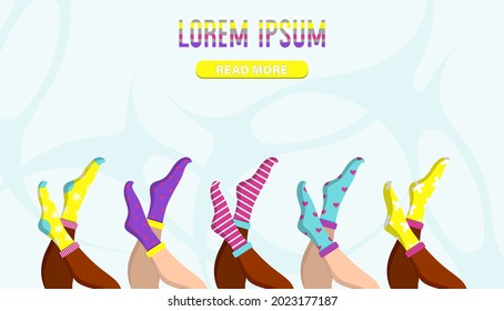 Female legs in winter socks. Flat vector illustration.