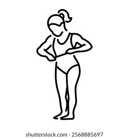 Female leotard fitting icon in linear style 