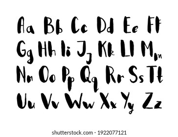 Female Lettering Alphabet. Hand Made Ink Font. Hand Drawn Letters Written With A Brush. Trendy Hipster Vector Illustration