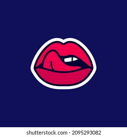 Female Licking Sexy Lips, Beautiful Mouth With Tongue And Teeth, Sticker In The Cartoon Style