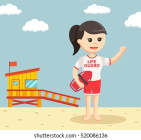 female lifeguard with tube buoy