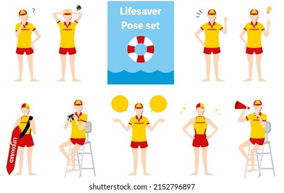 Female lifesaver pose set, questioning, worrying, encouraging, pointing, etc.