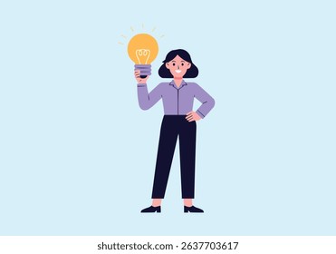 Female Lightbulb Idea Vector — Solution Concept Flat Illustration