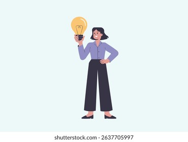 Female Lightbulb Idea Vector — Solution Concept Flat Illustration