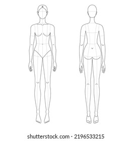 Female line drawing croqui for flat fashion sketches and cads. Vector mannequin design. 