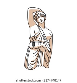 Female Linear antique statue. Trendy modern print with ancient classical greece sculpture of goddess and geometric abstract shadows. Vector linear illustration for t-shirt design, printing, poster.