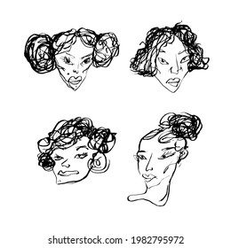 Female linear portraits. Black and white vector illustration. It could be
used in social networks, articles, publications, postcards, print media,
posters, supermarkets, boutiques, websites, brochures
