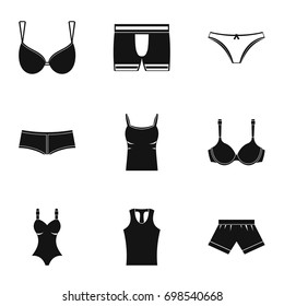 Female linen icon set. Simple style set of 9 female linen vector icons for web isolated on white background