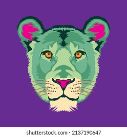 Female Lion Face Vector Illustration Design In Decorative Style, Perfect For Tshirt Design And Mascot Logo