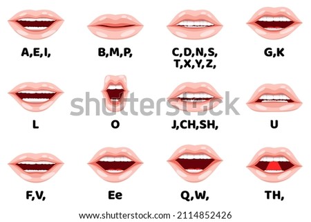 Female lip sync collection for animation mouth animation phoneme mouth chart alphabet pronunciation