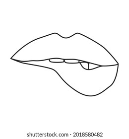 Female lip vector outline icon. Vector illustration mouth on white background. Isolated outline illustration icon of female lip .