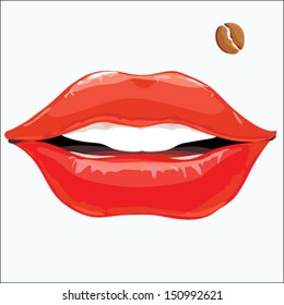 female lips with a birthmark in the form of coffee bean