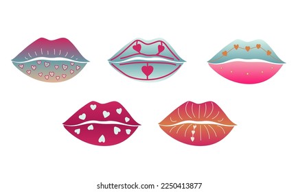 Kollektion weiblicher Lippen. Vektorgrafik von sexy Frauen Lippen. Lächle, küss! Beauty-Konzept, Pop-Kunst, trendiger Hintergrund.