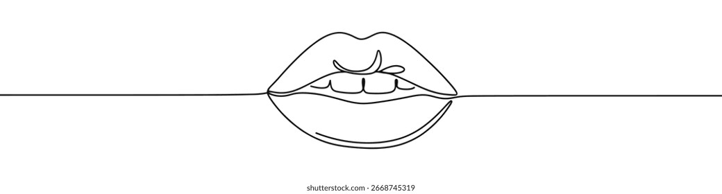 Female lips continuous one line drawing. Beauty salon woman girl smile concept.