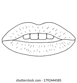 Female lips and four front upper teeth in doodle style.