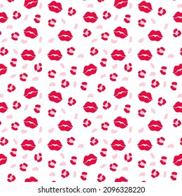 Los labios femeninos con estampado de leopardo. Fondo de patrón transparente rosa vector. Perfecto para el Día Mundial de los Besos, Día de San Valentín. Ilustración de moda y belleza.