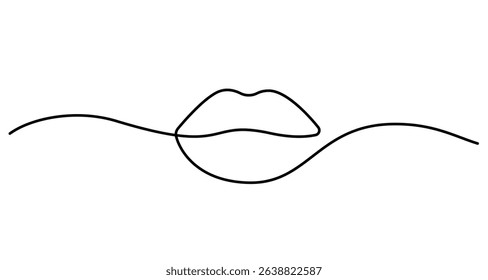 Female Lips Macro Continuous One Line Drawing. Beauty Vector Concept for Minimalist Design. Woman Lips Creative Continuous One Line Art Drawing. Not AI