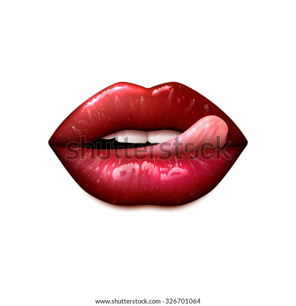 歯と舌を使った女性の唇のリアルなベクターイラスト のベクター画像素材 ロイヤリティフリー