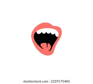 Female lips, mouth, lipstick, makeup, teeth and tongue, graphic design. Part of female face, make-up, beauty and fashion, vector design and illustration