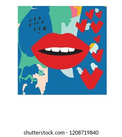 female lips on background Vector Illustration. Pop Art, Fashion, symbol icon in Comic style retro style of the 80's, 90's. love.