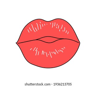Female lips on a white background. Symbol. Vector illustration.