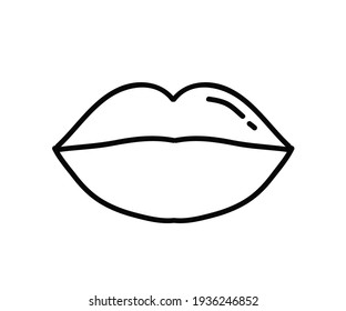 Female lips on a white background. Linear silhouette. Vector illustration.