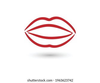 Female lips on a white background. Linear silhouette. Vector illustration.