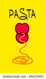 Female lips and pasta. Advertising banner. Vector illustration