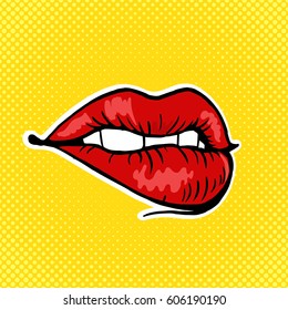 Female lips pop art retro vector illustration. Comic book style imitation.