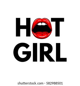 Female lips in pop art style. Hot girl. Vector illustration isolated on white background