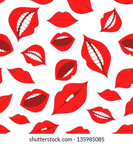 Female lips seamless pattern on a white background