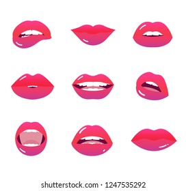 Female lips set. Isolated on white. Pink gradient lips. Vector