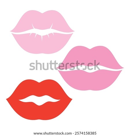 female lips set isolated, vector icon for valentines day, flat style 