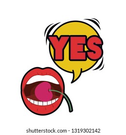 female lips with speech bubble isolated icon
