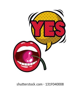 female lips with speech bubble isolated icon