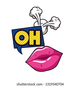 female lips with speech bubble isolated icon