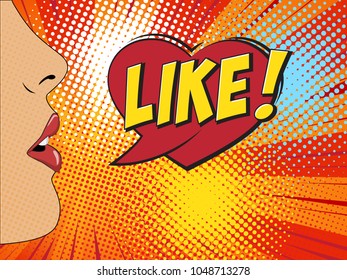 Female lips with speech bubble like message in pop art style. Vector illustration on bright background.