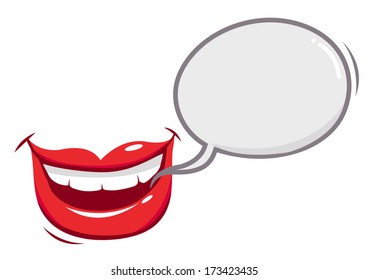 Female lips with speech bubble. Vector illustration