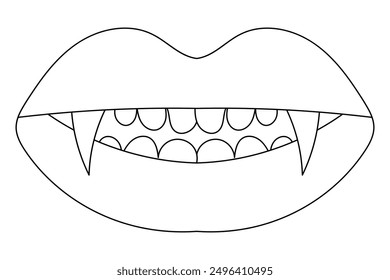 Female lips with vampire teeth. Vector illustration isolated on white background.